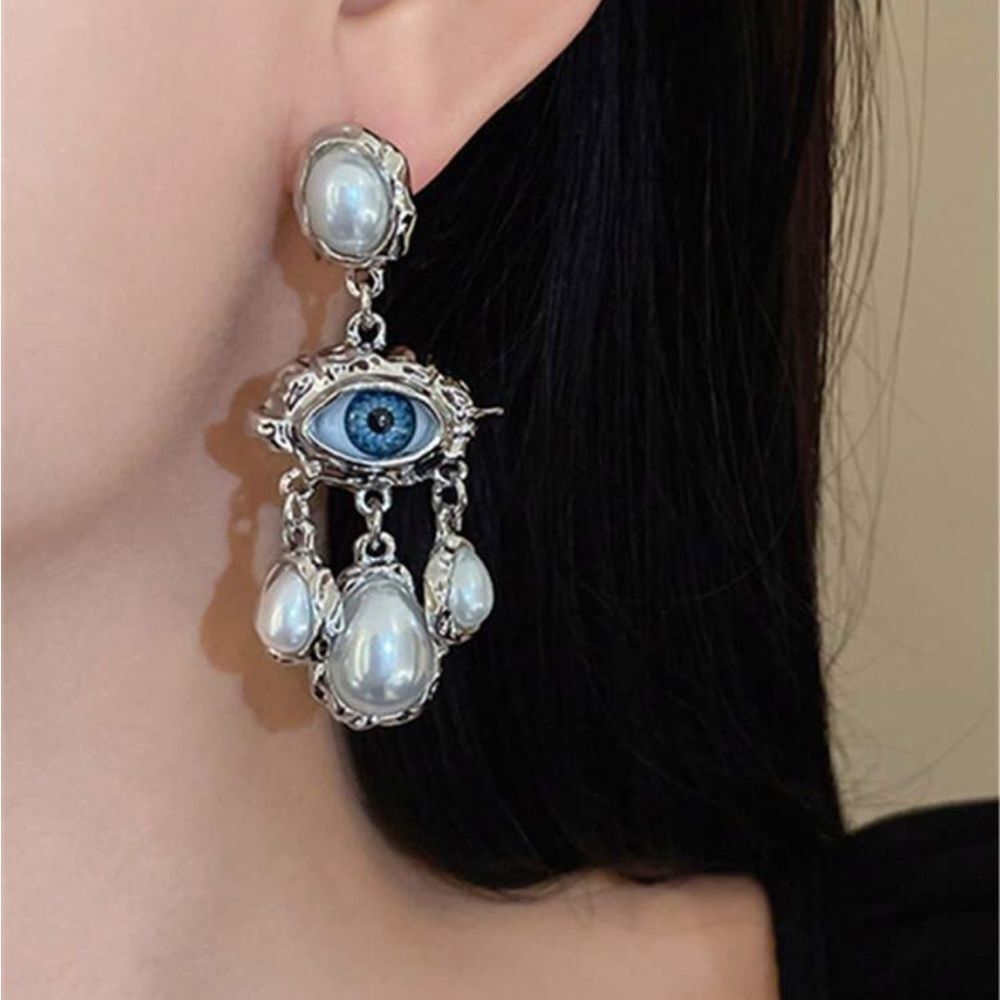 Silver and Blue Eye Drop Earrings R315